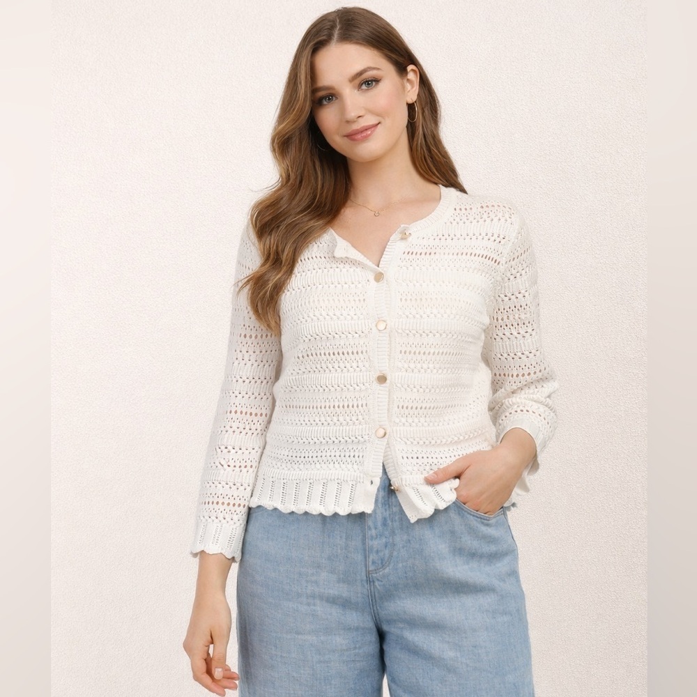 Boutique Open-Knit Button Front Cardigan – Size Small
